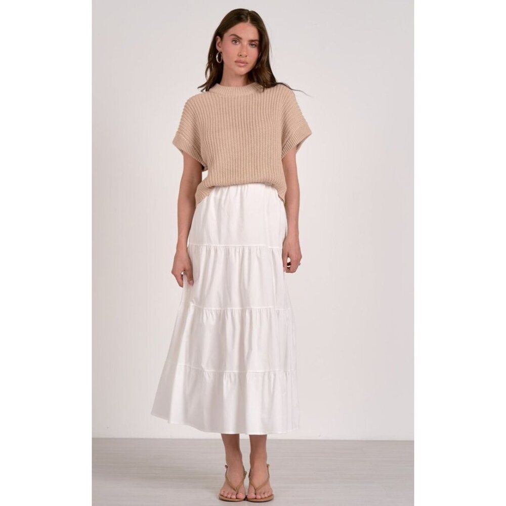 Elan Tan and White Midi Dress